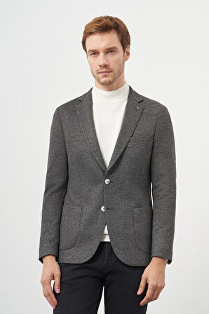  Erkek Siyah Örme Slim Fit Torba Cep Mono Yaka Spor Ceket