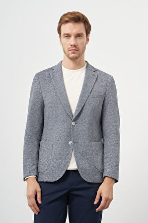  Erkek İndigo Örme Trend Slim Fit Mono Yaka Ceket