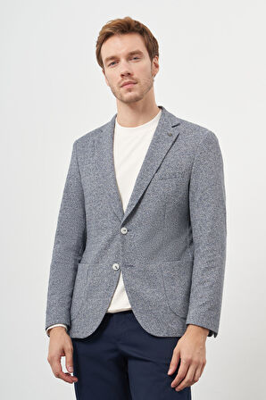  Erkek İndigo Örme Trend Slim Fit Mono Yaka Ceket