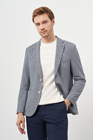  Erkek İndigo Örme Trend Slim Fit Mono Yaka Ceket