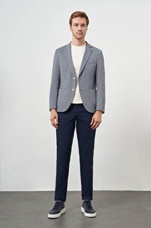  Erkek İndigo Örme Trend Slim Fit Mono Yaka Ceket