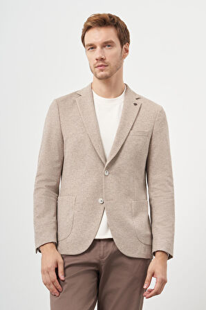  Erkek AÇIK KAHVE Örme Trend Slim Fit Mono Yaka Ceket
