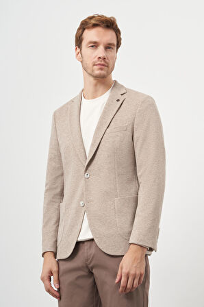  Erkek AÇIK KAHVE Örme Trend Slim Fit Mono Yaka Ceket