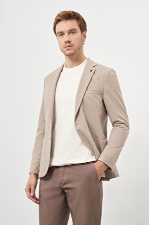  Erkek AÇIK KAHVE Örme Trend Slim Fit Mono Yaka Ceket