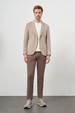  Erkek AÇIK KAHVE Örme Trend Slim Fit Mono Yaka Ceket