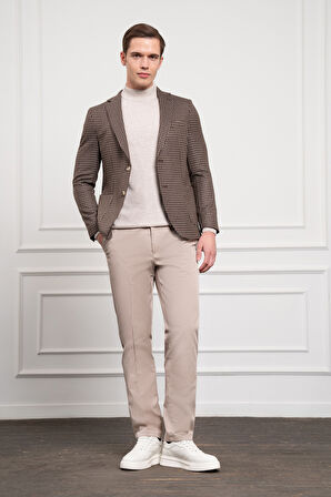  Erkek KAHVE Dokuma Slim Fit Dar Kesim Mono Yaka Ceket