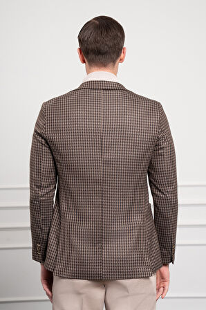  Erkek KAHVE Dokuma Slim Fit Dar Kesim Mono Yaka Ceket