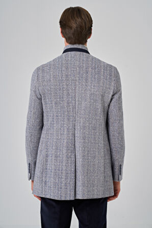  Erkek Lacivert Balık Sırtı Desen Hakim Yaka Dynamic Fit Kaban