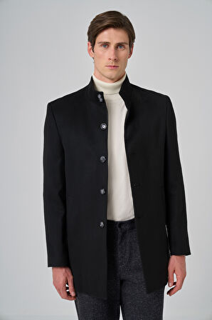  Erkek Siyah Desenli Hakim Yaka Dynamic Fit Kaban