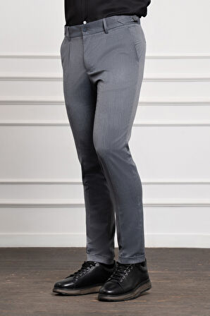  Erkek Lacivert Trend Slim Fit Dar Kesim Pileli Pantolon