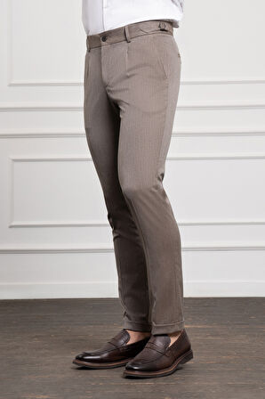 Erkek KAHVE Trend Slim Fit Dar Kesim Pileli Pantolon