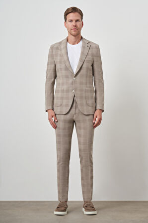  Erkek Bej Trend Slim Fit Mono Yaka Takım Elbise