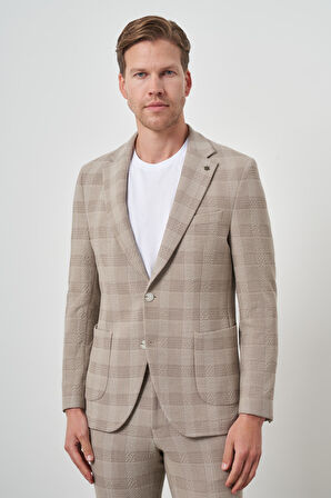  Erkek Bej Trend Slim Fit Mono Yaka Takım Elbise