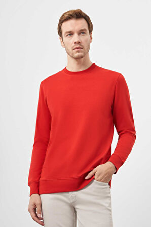  Erkek Kırmızı Bisiklet Yaka Dynamic Fit Rahat Kesim Sweatshirt