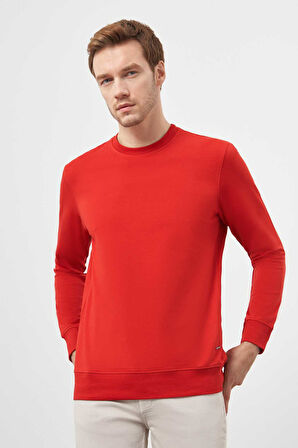  Erkek Kırmızı Bisiklet Yaka Dynamic Fit Rahat Kesim Sweatshirt