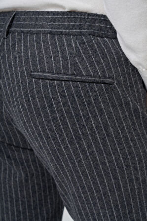  Erkek Gri Trend Slim Fit Lastikli Fermuarlı Pantolon