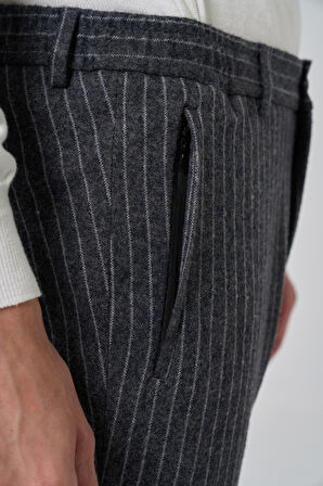  Erkek Gri Trend Slim Fit Lastikli Fermuarlı Pantolon