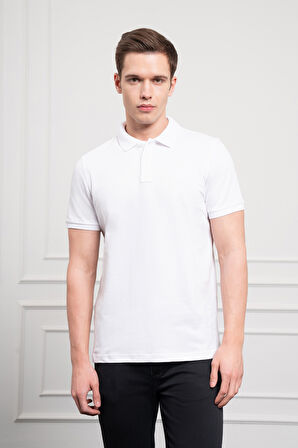  Erkek Beyaz Basic Polo Yaka Dynamic Fit T-Shirt