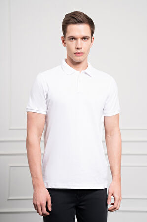  Erkek Beyaz Basic Polo Yaka Dynamic Fit T-Shirt