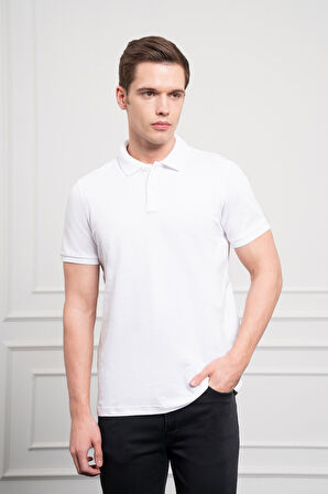  Erkek Beyaz Basic Polo Yaka Dynamic Fit T-Shirt