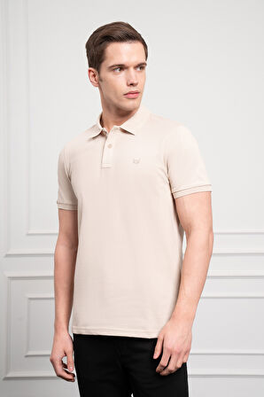  Erkek Bej Basic Polo Yaka Dynamic Fit T-Shirt