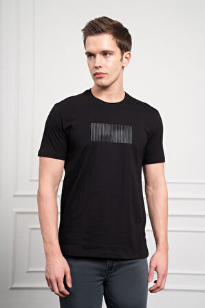  Erkek Siyah Trend Bisiklet Yaka Pamuk Dinamik Fit T-Shirt