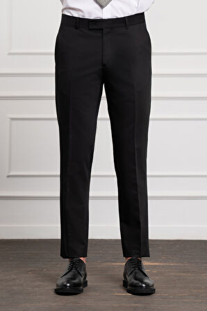  Erkek Siyah Poliviskon Basic Slim Fit Dar Kesim Pantolon