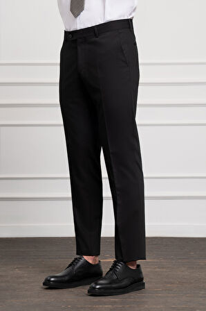  Erkek Siyah Poliviskon Basic Slim Fit Dar Kesim Pantolon