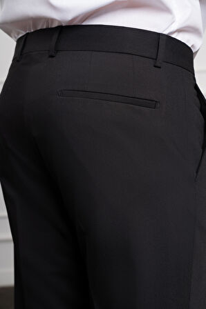  Erkek Siyah Poliviskon Basic Slim Fit Dar Kesim Pantolon