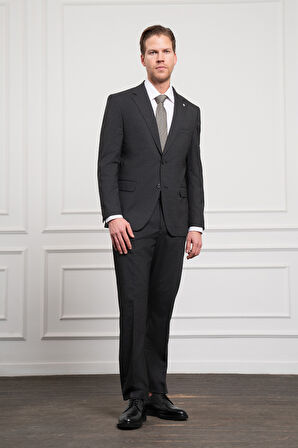  Erkek Antrasit Trend Yünlü Dynamic Fit Rahat Kesim Mono Yaka Takım Elbise