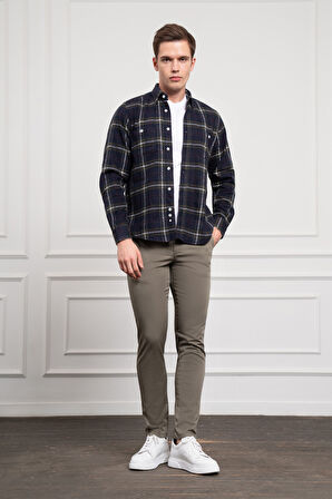  Erkek Haki Regular Fit Desenli Oduncu Gömlek