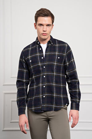  Erkek Haki Regular Fit Desenli Oduncu Gömlek