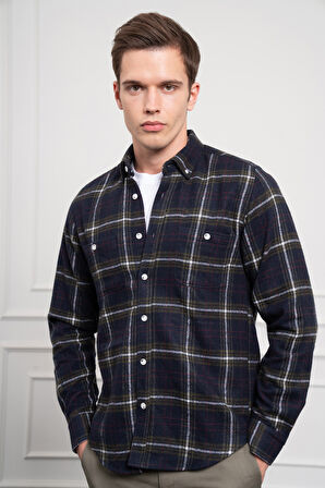  Erkek Haki Regular Fit Desenli Oduncu Gömlek