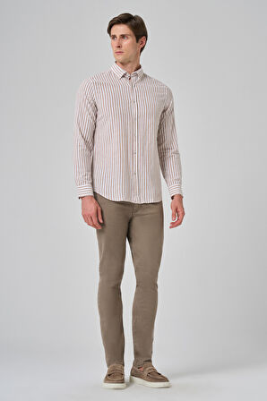  Erkek Vizon Slim Fit Düğmeli Yaka Gömlek