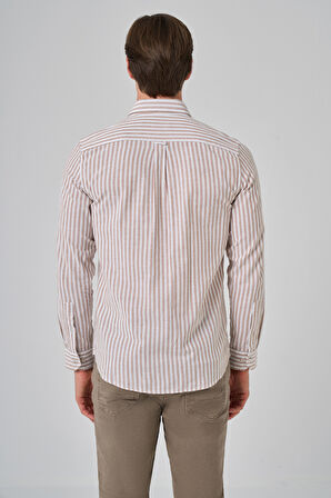  Erkek Vizon Slim Fit Düğmeli Yaka Gömlek