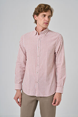  Erkek Turuncu Slim Fit Düğmeli Yaka Gömlek