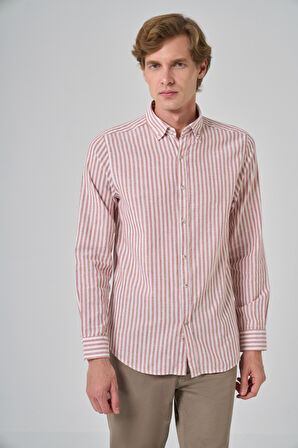  Erkek Turuncu Slim Fit Düğmeli Yaka Gömlek