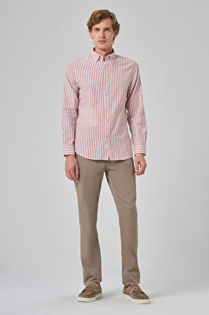  Erkek Turuncu Slim Fit Düğmeli Yaka Gömlek