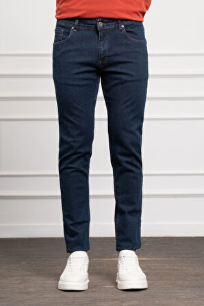  Erkek Lacivert Jean Slim Fit Dar Kesim Pantolon