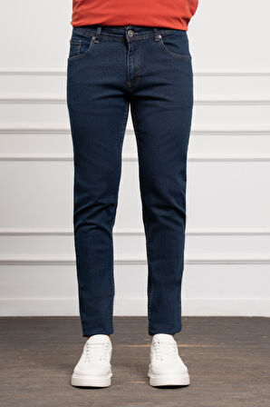  Erkek Lacivert Jean Slim Fit Dar Kesim Pantolon