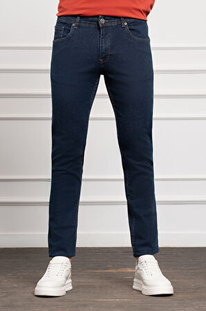  Erkek Lacivert Jean Slim Fit Dar Kesim Pantolon