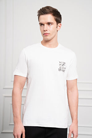  Erkek Ekru Trend Bisiklet Yaka Dinamik Fit Pamuk T-Shirt