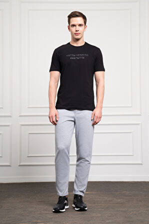  Erkek Siyah Trend Bisiklet Yaka Dinamik Fit Pamuk T-Shirt