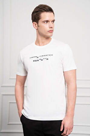  Erkek Ekru Trend Bisiklet Yaka Dinamik Fit Pamuk T-Shirt