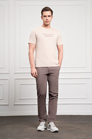  Erkek Bej Trend Bisiklet Yaka Dinamik Fit Pamuk T-Shirt