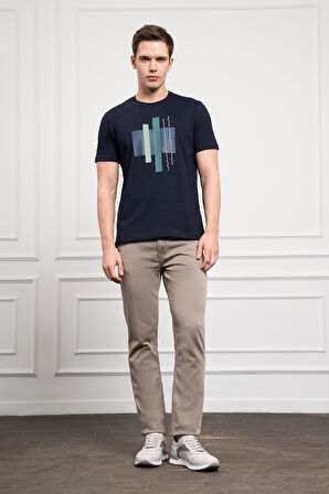  Erkek Lacivert Trend Bisiklet Yaka Dinamik Fit Pamuk T-Shirt