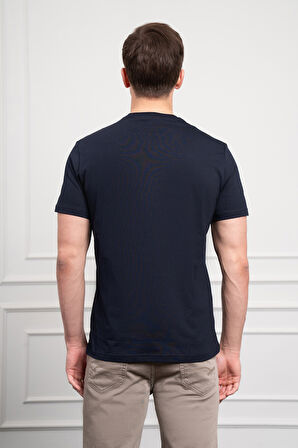  Erkek Lacivert Trend Bisiklet Yaka Dinamik Fit Pamuk T-Shirt