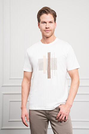  Erkek Ekru Trend Bisiklet Yaka Dinamik Fit Pamuk T-Shirt