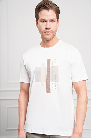  Erkek Ekru Trend Bisiklet Yaka Dinamik Fit Pamuk T-Shirt