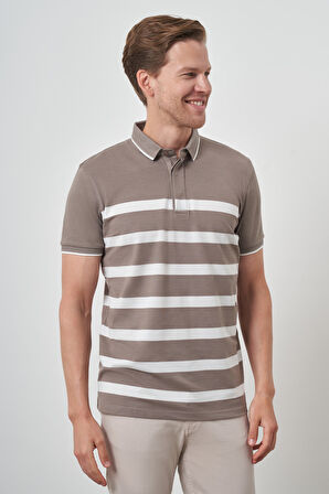  Erkek Vizon Trend Rınger Polo Yaka T-Shirt